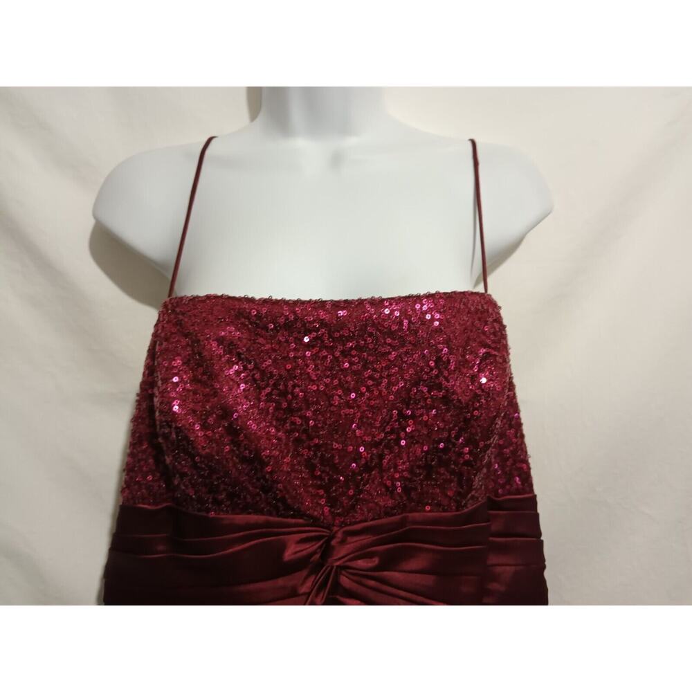 Lenovia Size 3X Spaghetti Strap Wine Red Satin Formal Gown Sequin